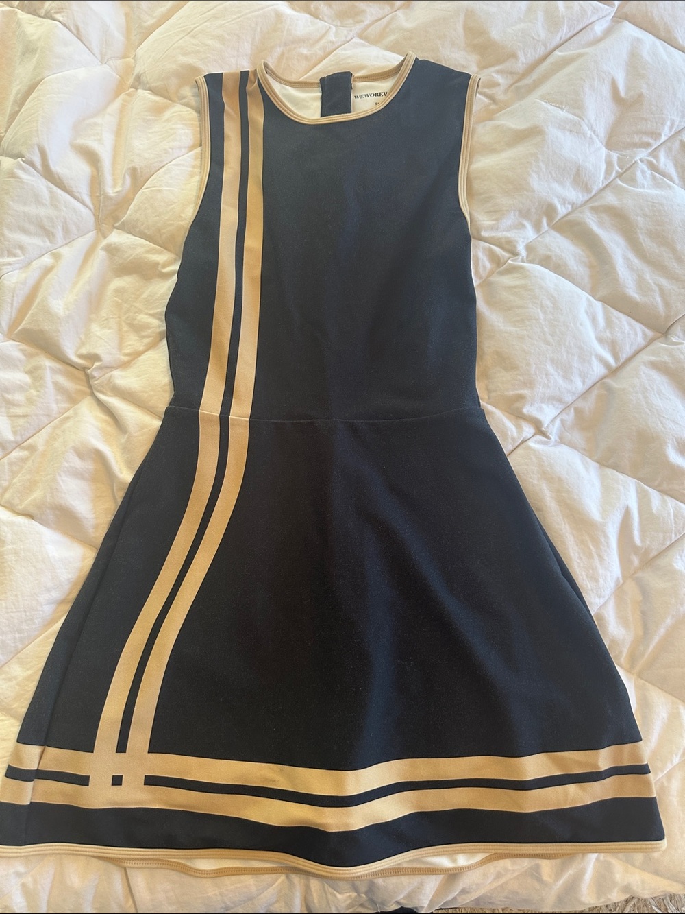 WeWoreWhat Navy Mini Dress with Cream Racing Stripes